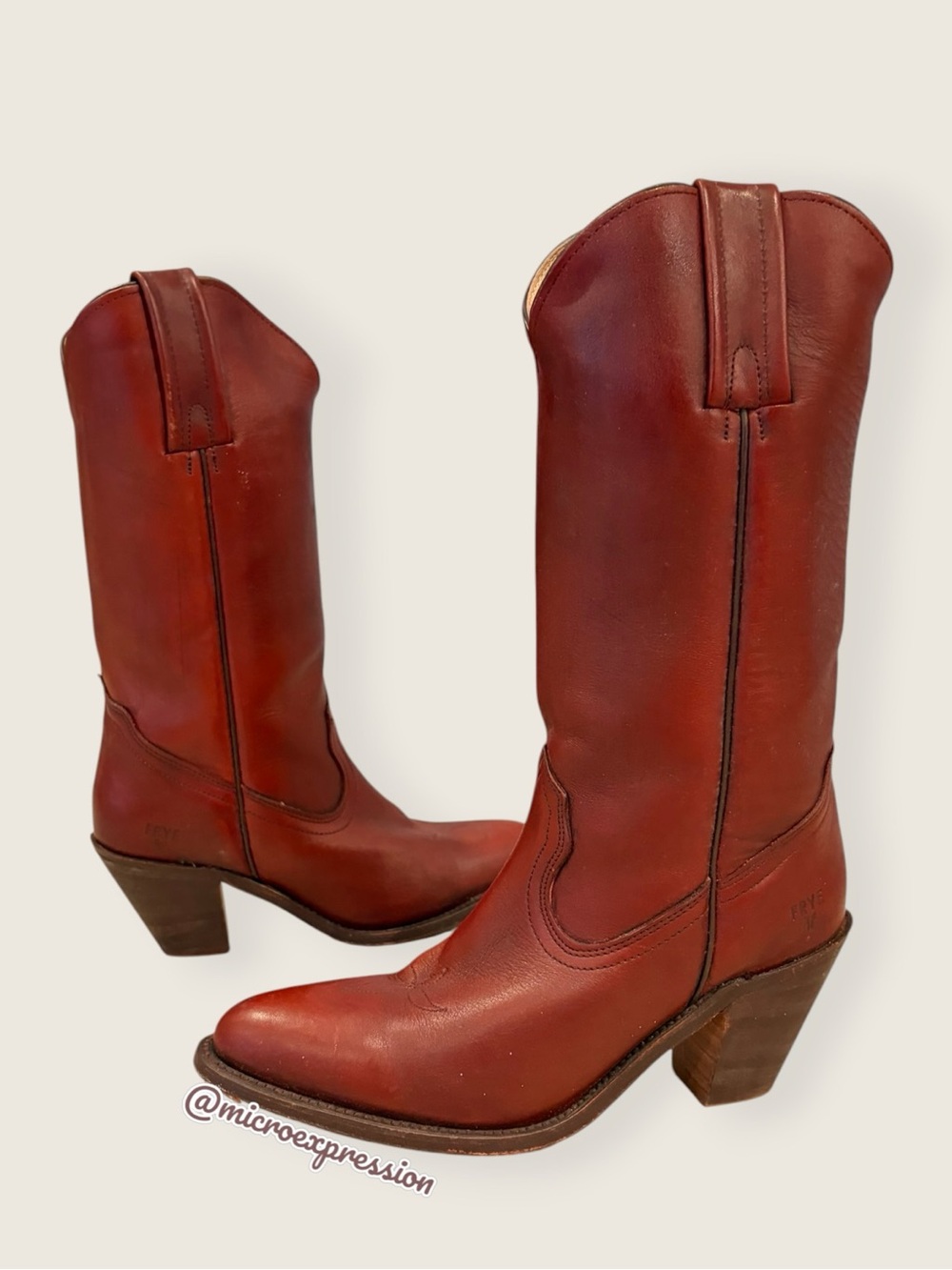 1970s VINTAGE Frye Leather Pull On Oxblood Red Burgundy Cottagecore Cowboy Boot - Picture 9 of 10
